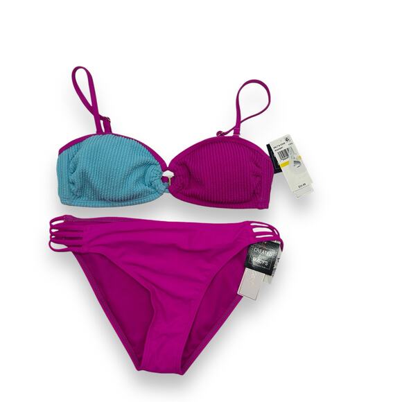 NEW Salt + Cove Macy's Bikini Size Medium Pink Blue Ribbed Colorblock Hipster - Picture 3 of 12